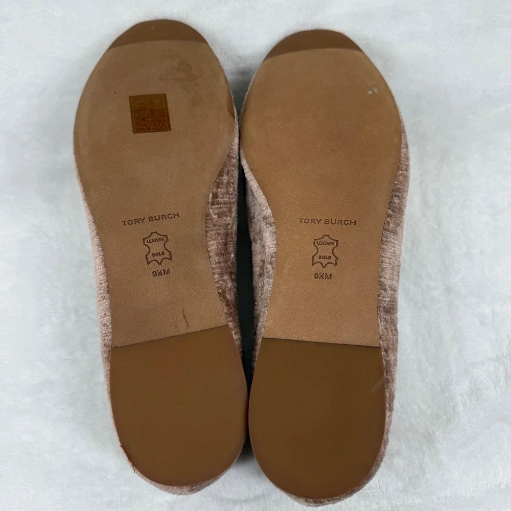 Tory Burch Dusty Rose Velvet Ribbed Smoking Slipper Loafers‎ Gold Trim Flats 9.5